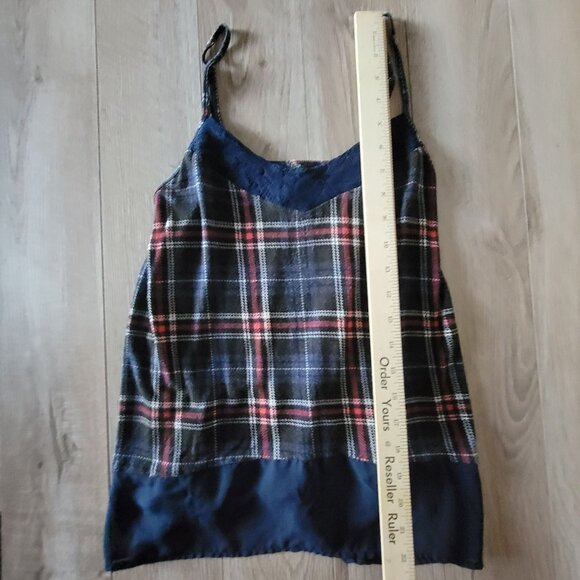 Mason & Mackenzie Y2K womens Plaid & Lace Navy Top XS Sheer Hemline Cami - Picture 11 of 13